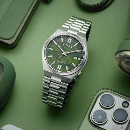 ZEGAREK MĘSKI CITIZEN Tsuyosa NJ0159-86X -Camo Green Automatic Classic Sapphire 